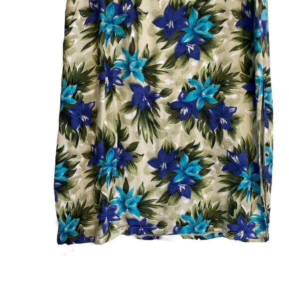 Vintage 80s Blue Green Hawaiian Floral Rayon Sheath Sundress Size Medium - Picture 9 of 15